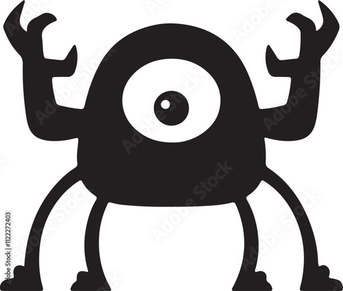 The illustration of a one-eyed monster icon in silhouette