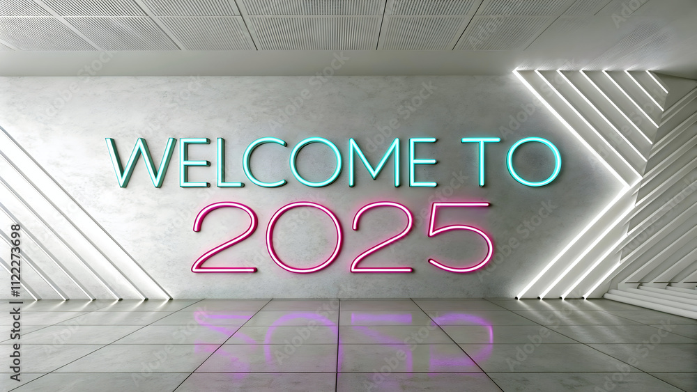 Welcome to 2025 text, happy new 2025 year background, web template, poster