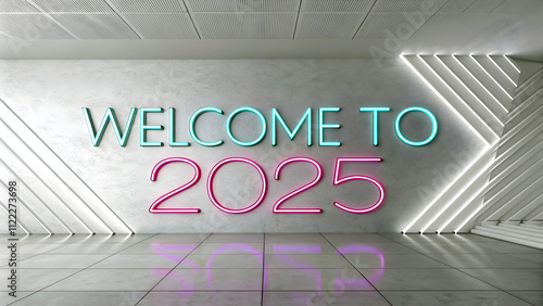 Obraz na płótnie Welcome to 2025 text, happy new 2025 year background, web template, poster w salonie
