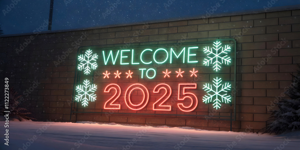 Welcome to 2025 text, happy new 2025 year background, web template, poster