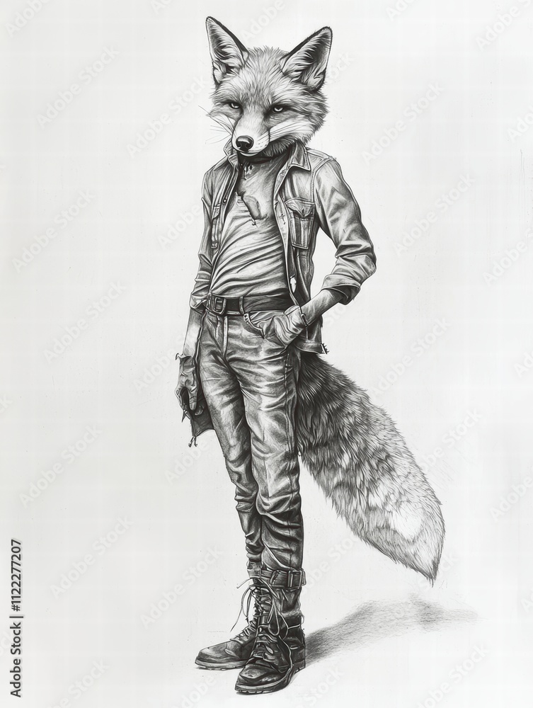 Fototapeta premium Fox Character in Denim Outfit with Eclectic Style and Attitude