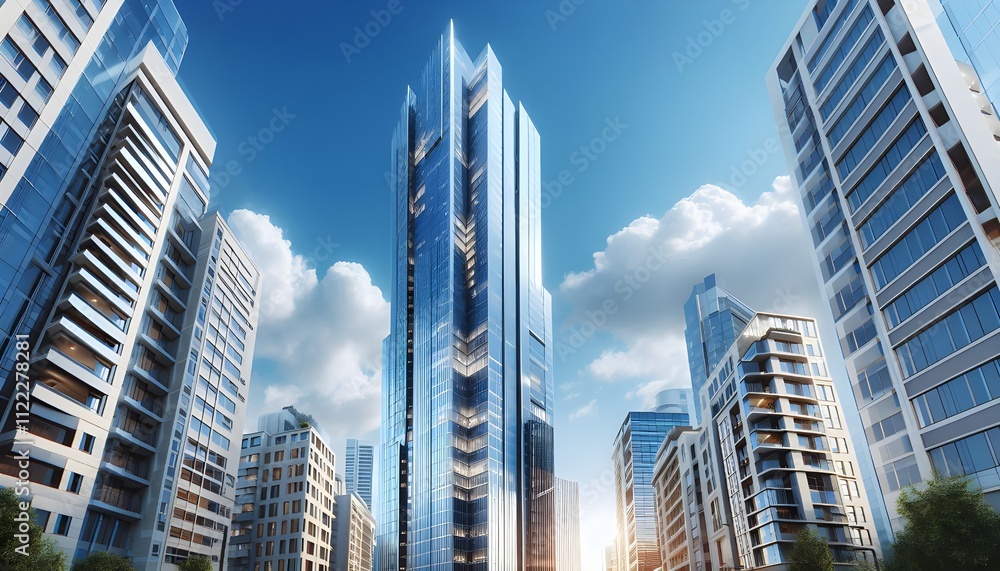 Fototapeta premium Sleek High-Rise Building with Reflective Windows
