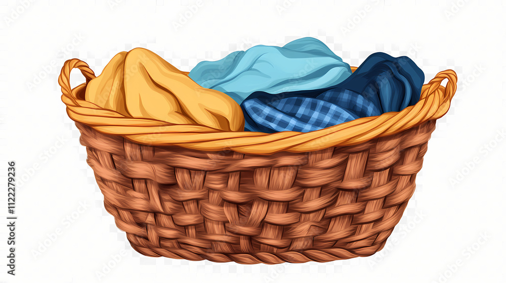 Obraz premium Basket with clothes on transparent background. Zephyr. Illustration