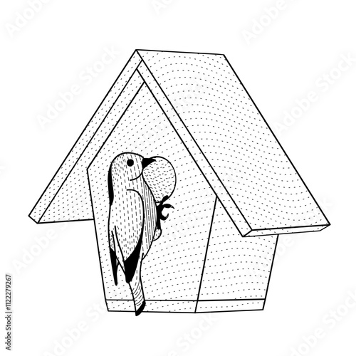 Wooden wildlife birdhouse and bird	
