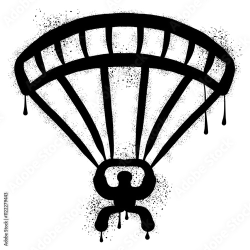 Hand drawn parachute with black spray paint graffiti