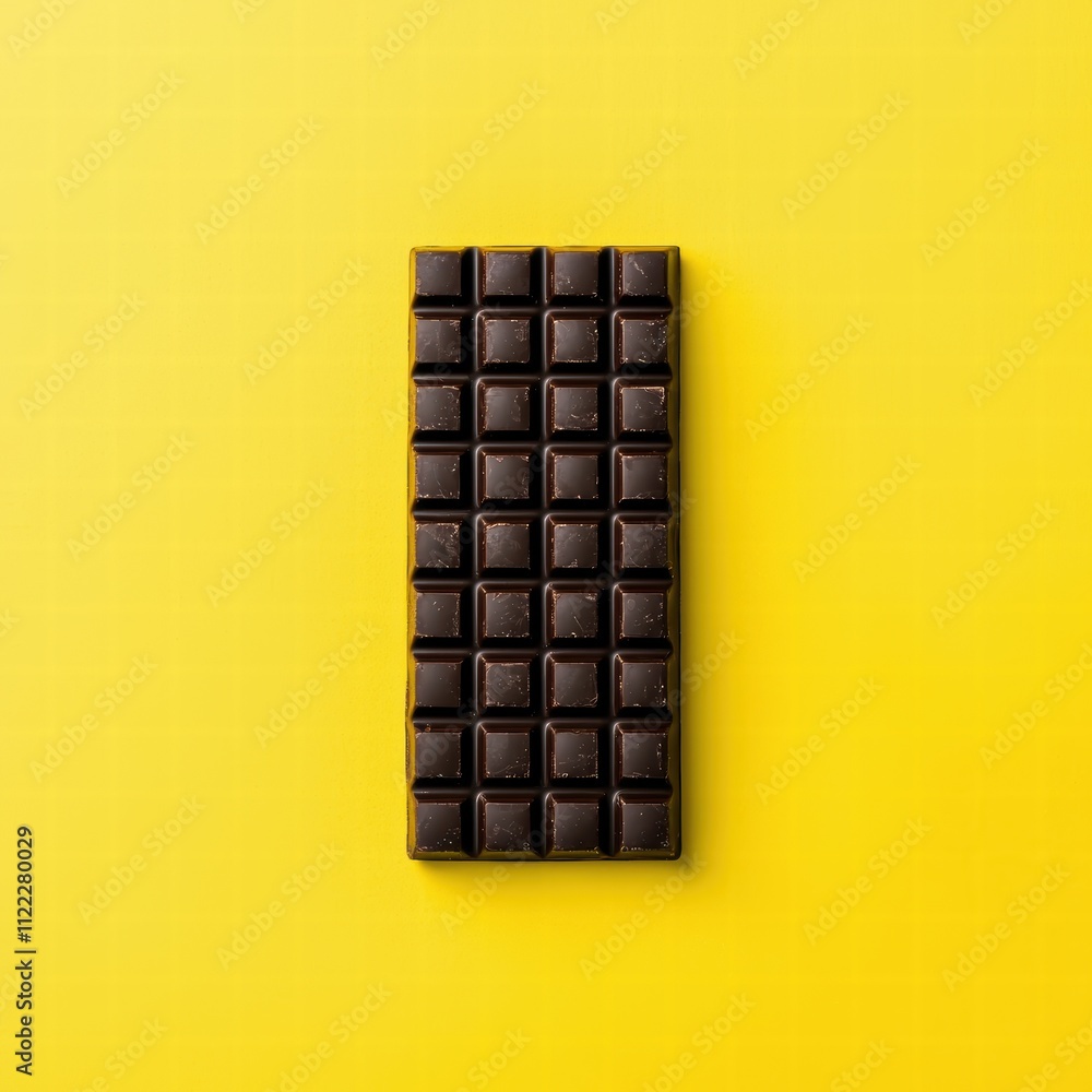 Obraz premium Dark Chocolate Bar on Bright Yellow Background with Texture