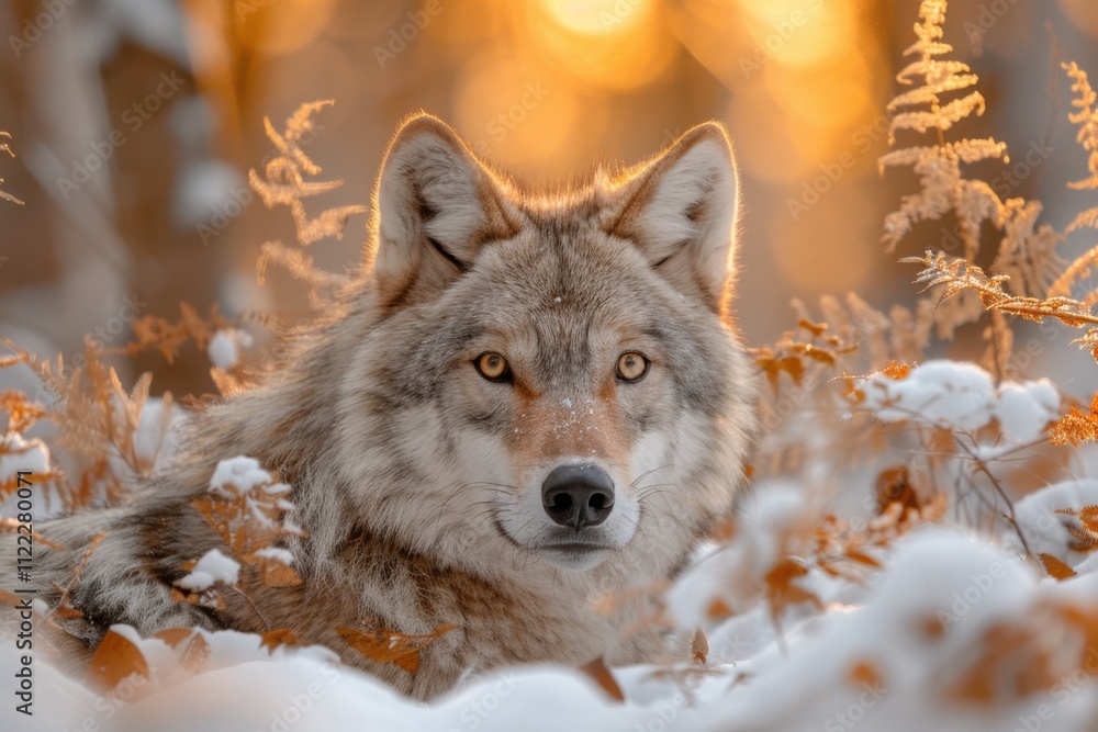 Obraz premium Powerful Wolf Focused in Winter Forest Light