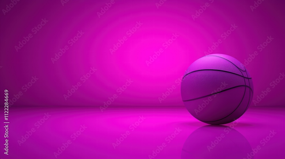Fototapeta premium Bright Pink Basketball on Glossy Surface with Smooth Gradient Background