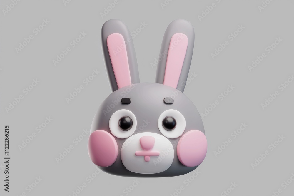 Obraz premium Adorable 3D render of a cute gray bunny rabbit with pink ears and cheeks.