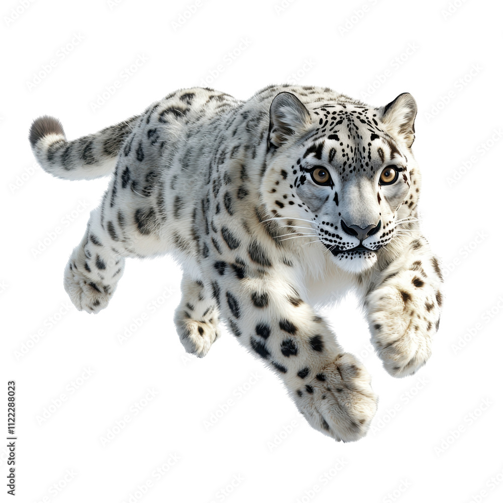 Obraz premium Majestic Snow Leopard in Full Motion Captured in a Lush Natural Environment
