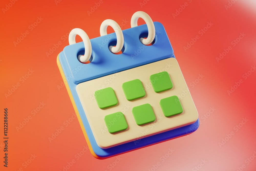 A colorful 3D rendering of a calendar icon with blank squares, perfect for scheduling or reminders. A colorful 3D rendering of a calendar icon with blank squares, perfect for scheduling or reminders.