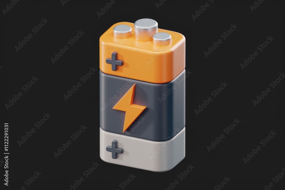 A 3D render of a battery icon, showing power and energy concept. A 3D render of a battery icon, showing power and energy concept.