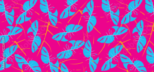 exotic hand drawn monstera leaves,flower seamless pattern