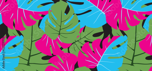exotic hand drawn monstera leaves,flower seamless pattern