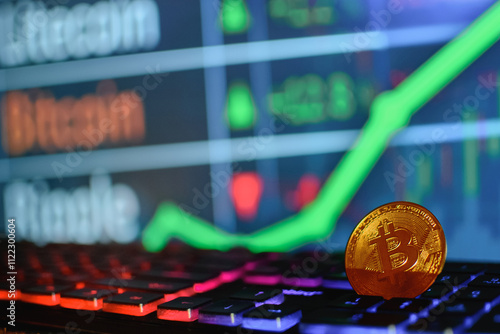 bitcoin, coin, cryptocurrency, gold coin, golden bitcoin, crypt, background, screen, graphics, money, keyboard, different colors