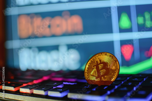 bitcoin, coin, cryptocurrency, gold coin, golden bitcoin, crypt, background, screen, graphics, money, keyboard, different colors