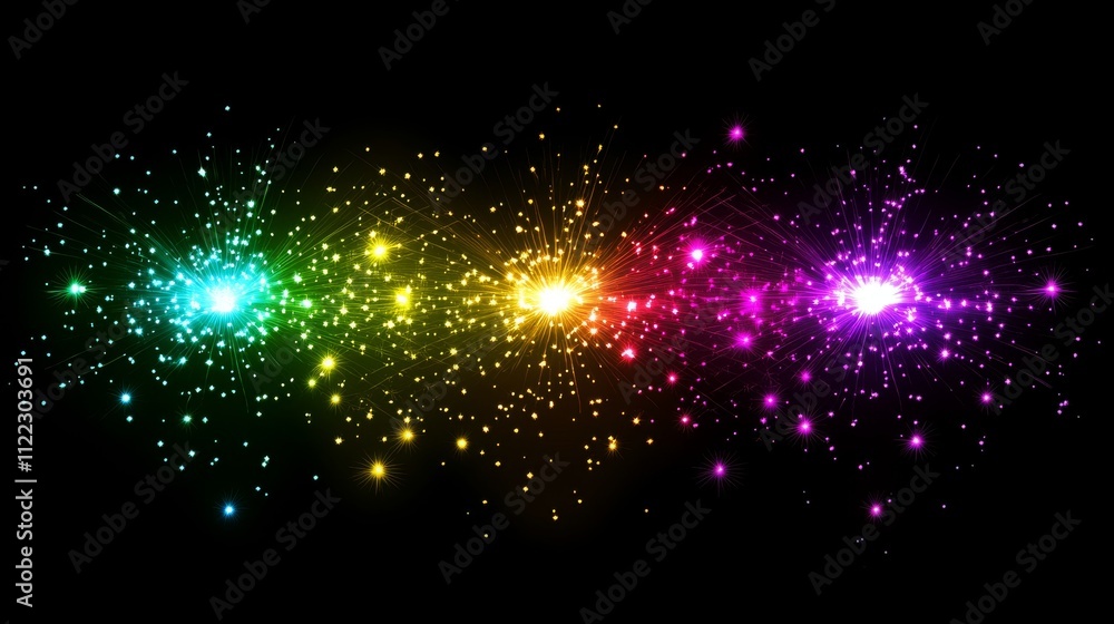 Obraz premium 61.Brilliant fireworks framing the night sky, with colorful explosions lighting up the darkness, creating a dynamic and celebratory banner perfect for New Year or festival occasions with vibrant