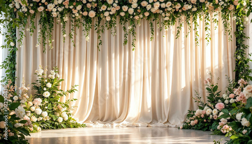 elegant wedding decoration backdrop interior space with delicate floral arrangements