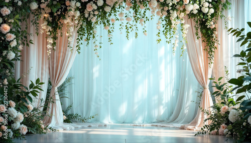 elegant wedding decoration backdrop interior space with delicate floral arrangements