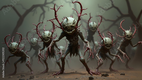 a horde of frail evil spindly humanoid creatures zombielike fantasy photo