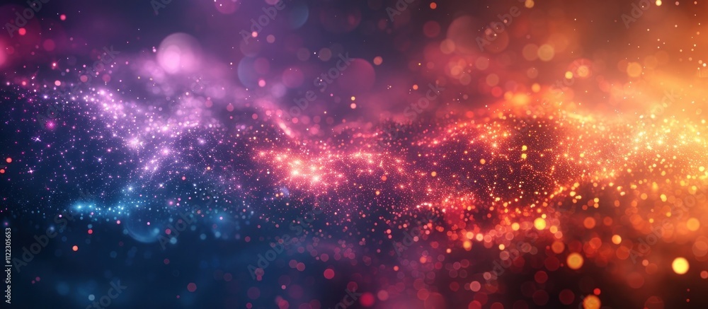 Naklejka premium Mesmerizing image showcasing a captivating cosmic explosion bursting with a kaleidoscope of vibrant glowing hues and shimmering stardust against the boundless mysterious backdrop of the vast universe