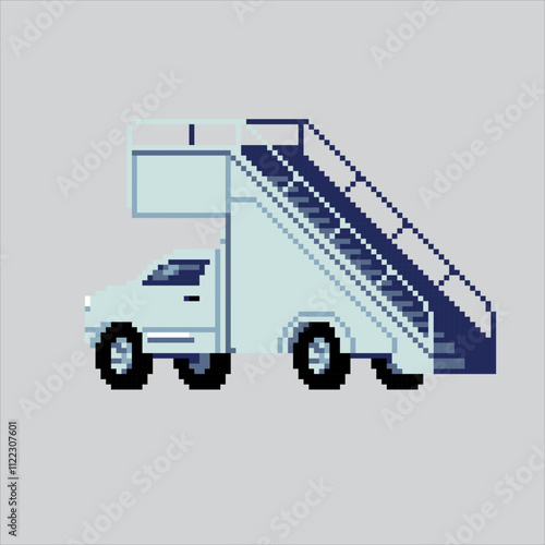 Pixel art illustration Auto Ladder. Pixelated Airport Ladder Truck. Airport Auto Ladder icon pixelated for the pixel art game and icon for website and video game. old school retro.