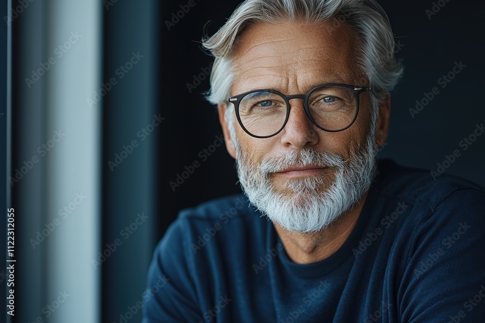 Obraz premium Elderly amateur photographer reviews digital creations in modern home office with dual screens and cloud storage features