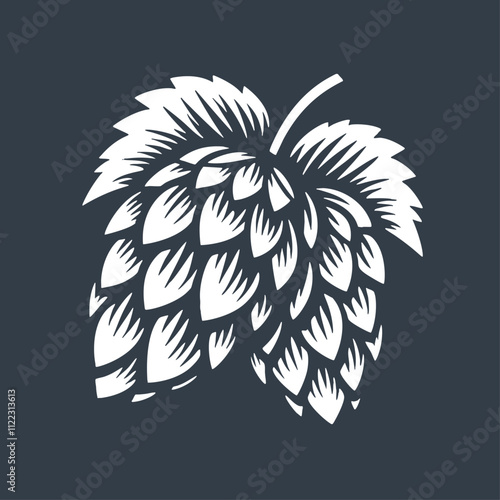 Hops. Vintage wood block print style vector illiustration.