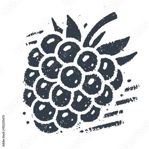 Raspberry. Vintage wood block print style vector illiustration.