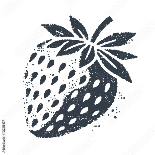 Strawberry. Vintage wood block print style vector illiustration.