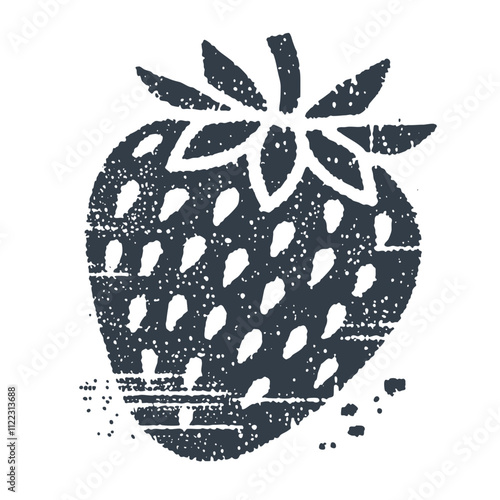 Strawberry. Vintage wood block print style vector illiustration.
