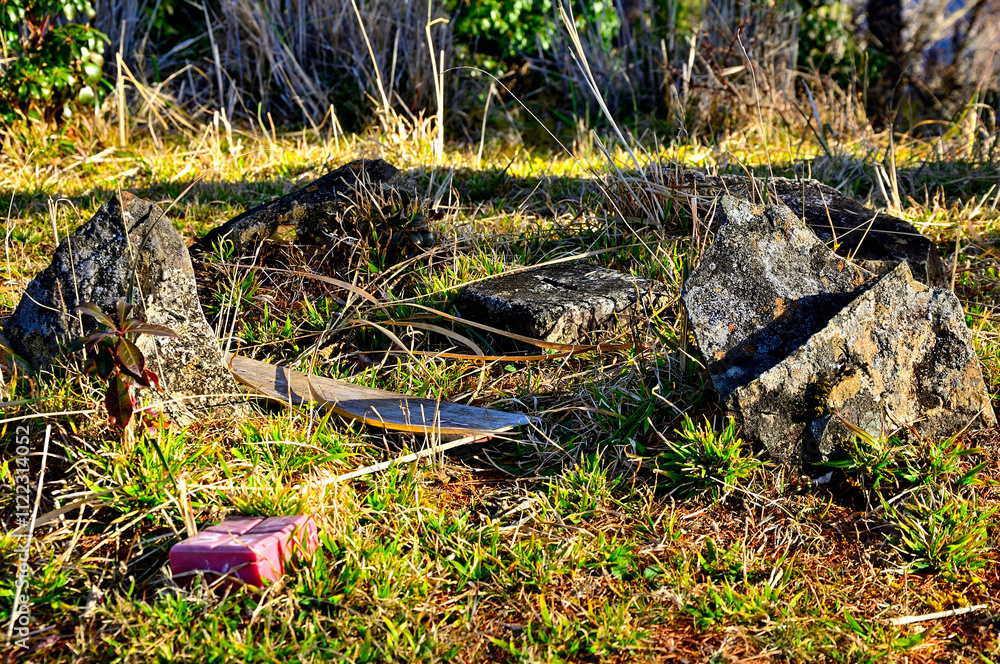 Obraz premium 丹沢の袖平山山頂 三等三角点（青根村3） 