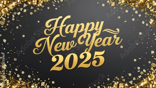  Vibrant Golden Text Reading Happy New Year 2025.