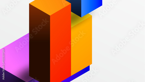 Sleek abstract design featuring isometric 3D blocks in a clean, modern composition. Perfect for tech-inspired themes, with vibrant colors and geometric precision