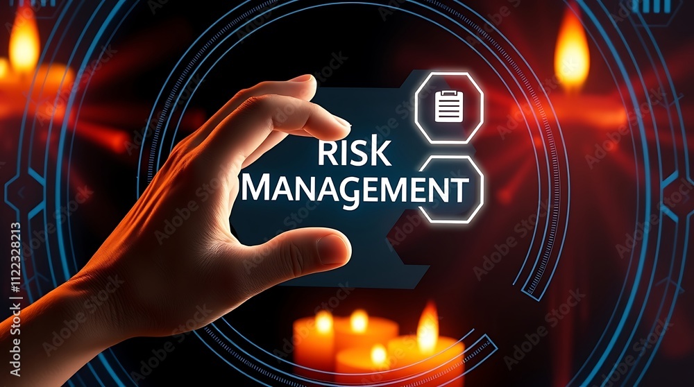 Obraz premium Risk Management Strategy Plan Finance. Businessman touching on screen to Risk Manage and Assessment of business and enterprise. Assessment for Investment Concept