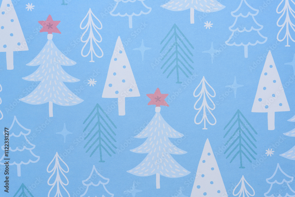 Obraz premium decorative holiday scrapbooking paper background - christmas trees on blue