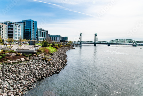 Vancouver Waterfront Park and Skyline With Oregon-Washington Bridge in Vancouver, Washington