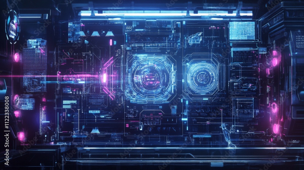 Fototapeta premium Futuristic City Blueprint Design in AR Style