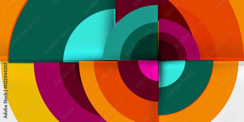 Fototapeta premium Circle and semi circle geometric background. Vector Illustration For Wallpaper, Banner, Background, Card, Book Illustration, landing page