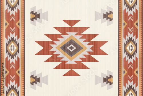 Navajo Native America South Western inspired area rugs ethnic decor style. tribal vector seamless pattern. Indian ornament Boho geometric ornament.folk.orientel. Window .blanket, rug. Woven carpet