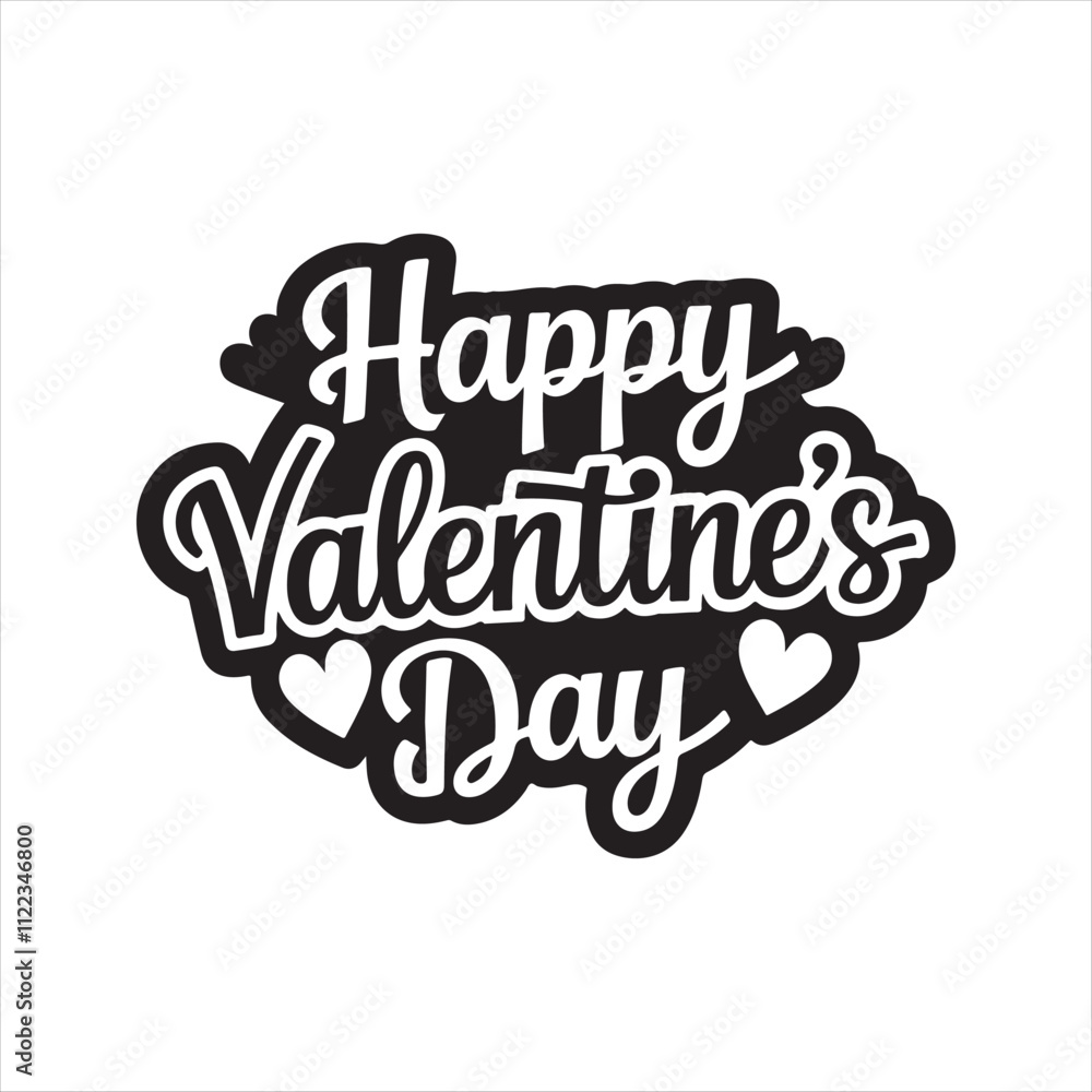 Fototapeta premium Happy Valentine's Day Silhouette Vector Typography Isolated.