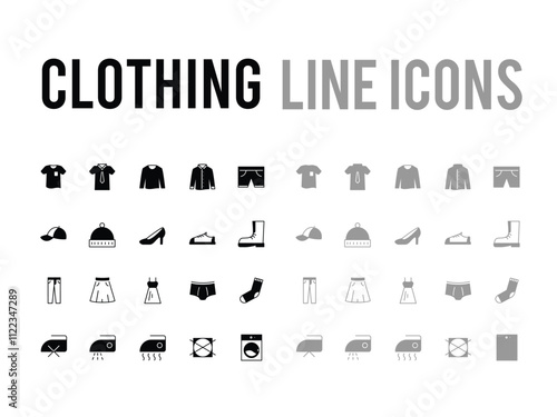 Clothing, fashion, garment, outfit vector flat icon set photo