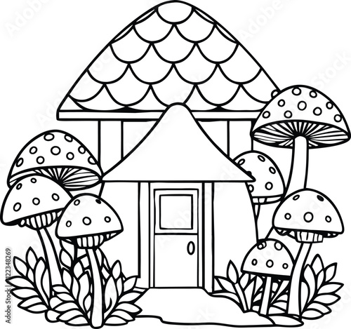 cabin by mushrooms