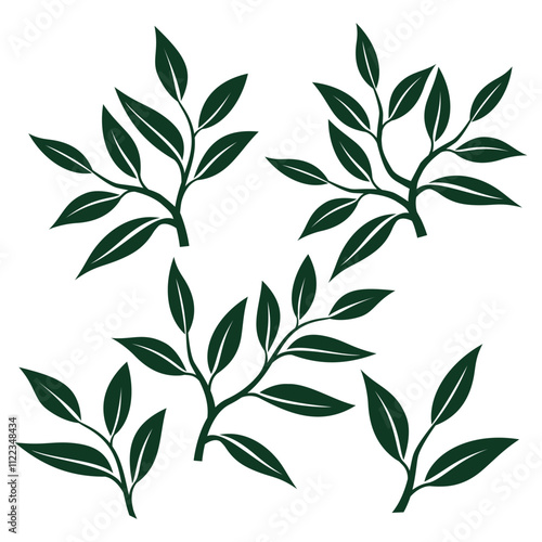 tea leaves vector. tea sprout with leaves. silhouette of tea leaves. tea Leaf silhouette Collection. vector illustration.
