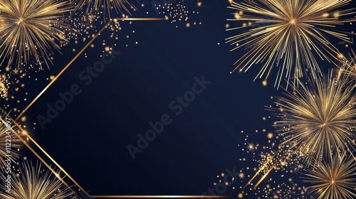 54.A stunning square banner featuring 2025 in metallic gold, framed by cascading golden fireworks. The deep navy background enhances the sparkle and elegance of the celebration. photo