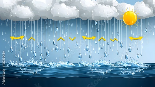 rain clouds, water cycle, weather illustration - environmental awar. photo