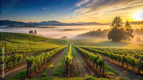 Wallpaper Mural Sunrise mist blankets a serene California vineyard landscape, sunrise, mist, California, vineyard, landscape, peaceful, tranquil Torontodigital.ca