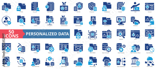 Personalized data icon collection set. Containing privacy, personal, information, identity, security, protection, confidential icon. Simple flat vector illustration.