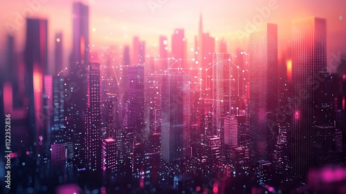 Wallpaper Mural Vibrant Cityscape with Digital Data Overlay Torontodigital.ca