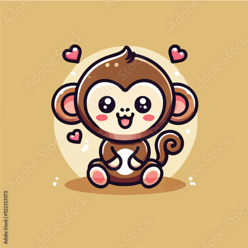 Vector cute monkey character facing the camera